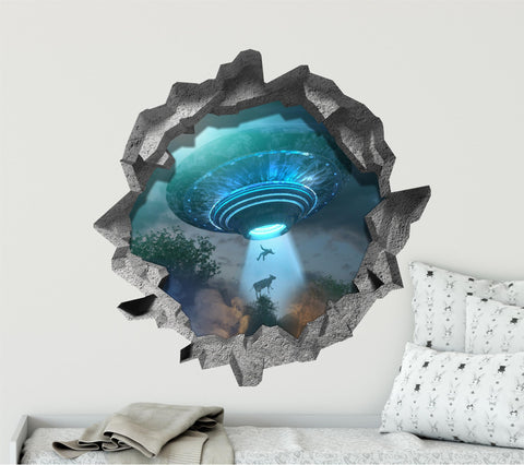 Alien Abduction UFO 2 | 3D Hole In the Wall Decal