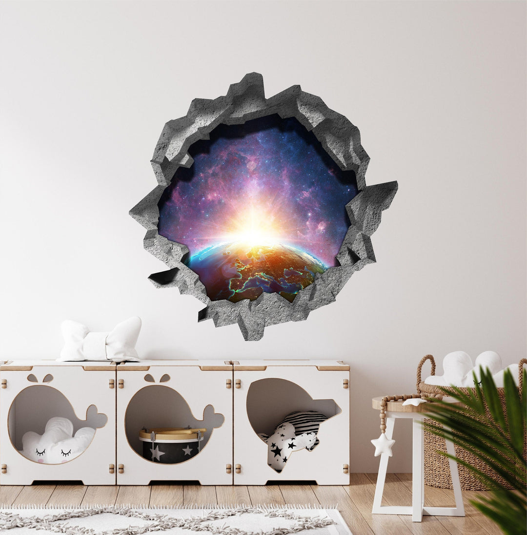 Sunrise Over Earth | 3D Hole In the Wall Decal
