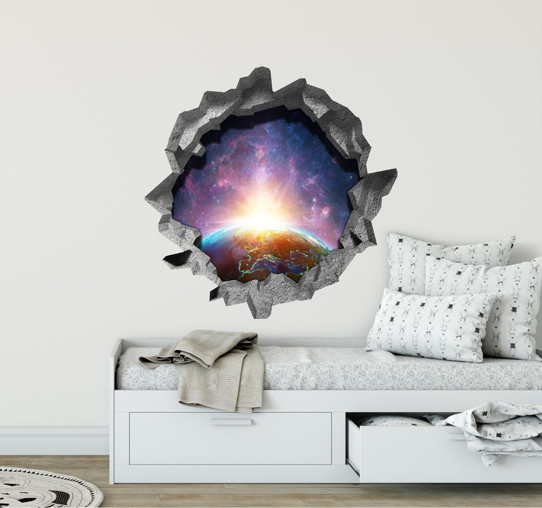 Sunrise Over Earth | 3D Hole In the Wall Decal