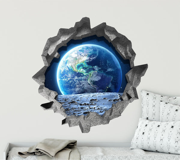 Earth From Moon | 3D Hole In the Wall Decal