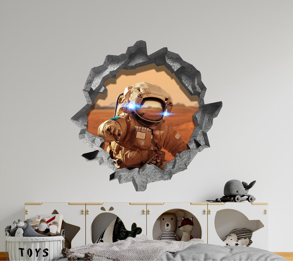 Astronaut Lost On Mars | 3D Hole In the Wall Decal