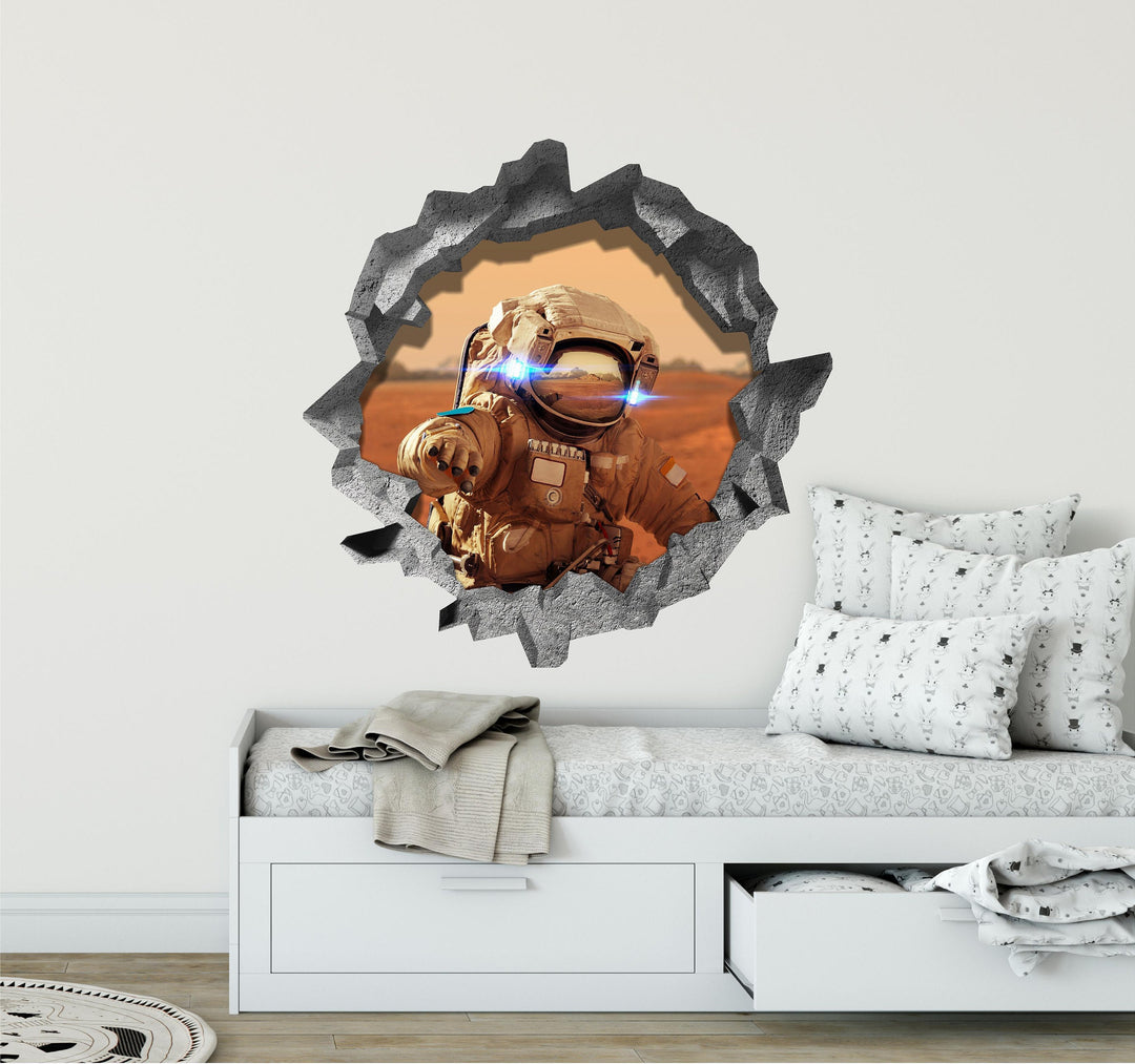 Astronaut Lost On Mars | 3D Hole In the Wall Decal