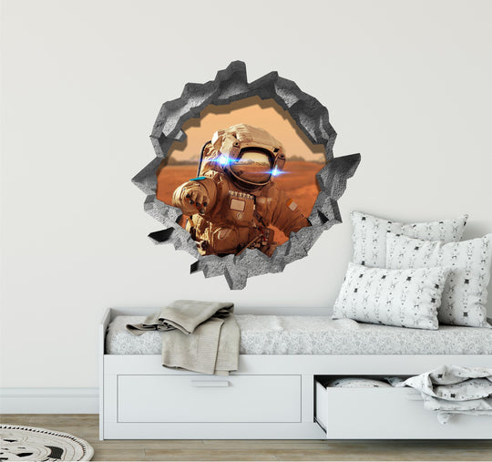 Astronaut Lost On Mars | 3D Hole In the Wall Decal