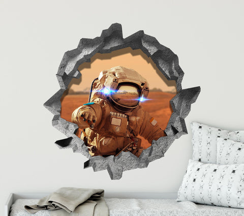 Astronaut Lost On Mars | 3D Hole In the Wall Decal