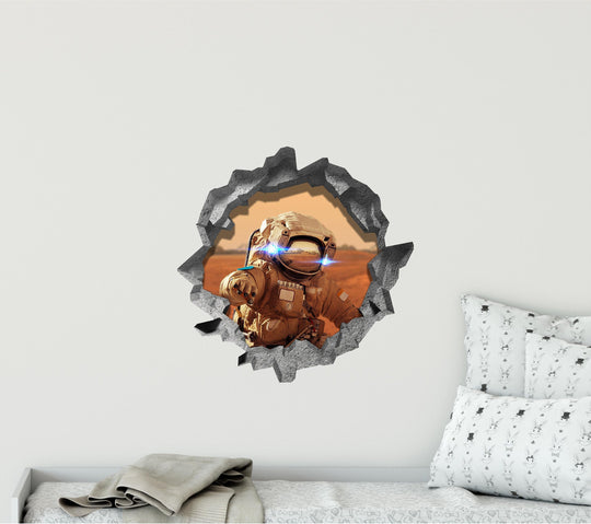 Astronaut Lost On Mars | 3D Hole In the Wall Decal