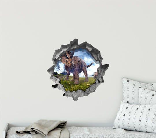 Triceratops Grazing | 3D Hole In the Wall Decal