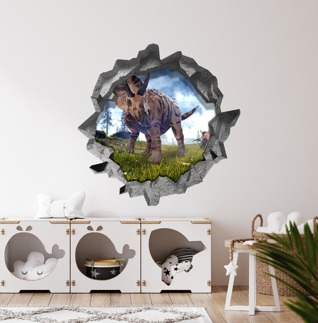 Triceratops Grazing | 3D Hole In the Wall Decal