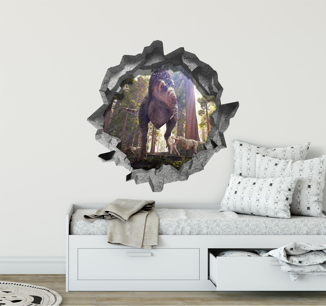 T-Rex & Babies | 3D Hole In the Wall Decal