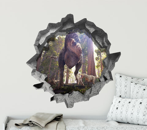 T-Rex & Babies | 3D Hole In the Wall Decal