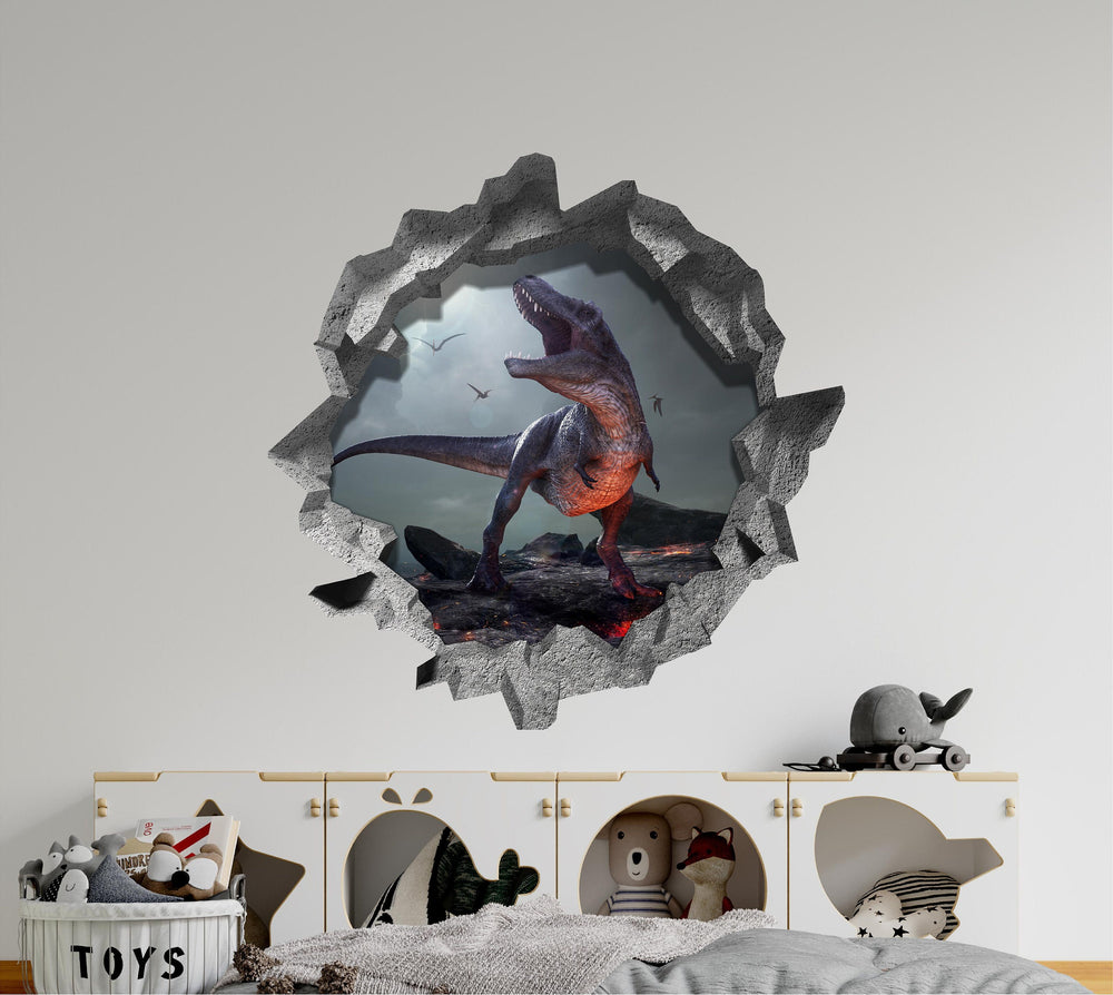 T-Rex On Volcano | 3D Hole In the Wall Decal