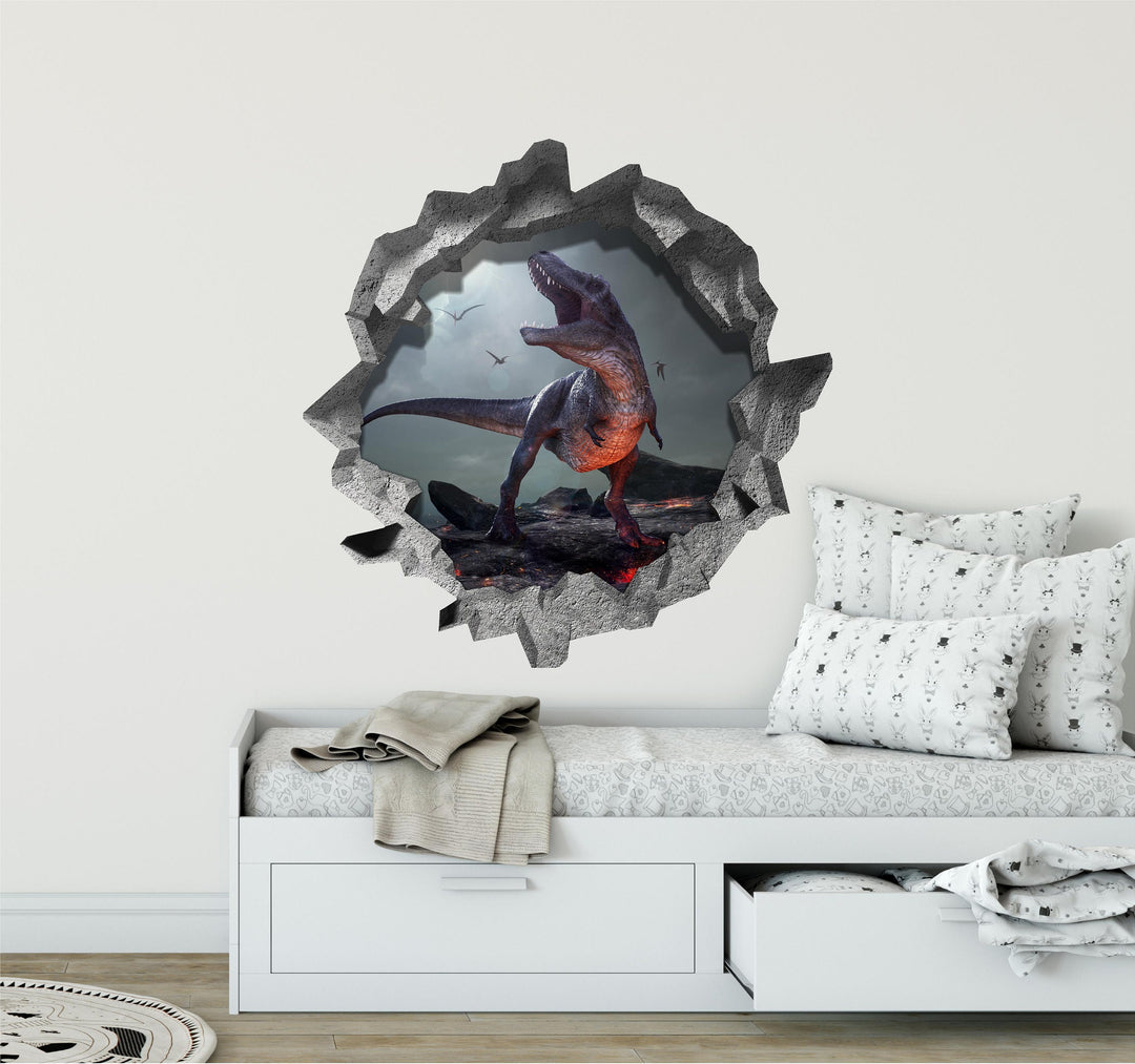 T-Rex On Volcano | 3D Hole In the Wall Decal