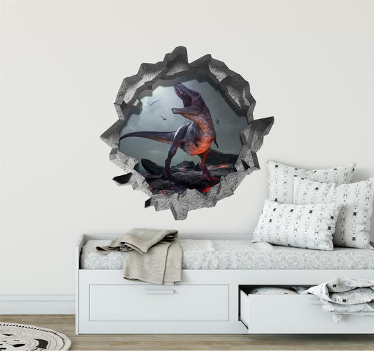 T-Rex On Volcano | 3D Hole In the Wall Decal