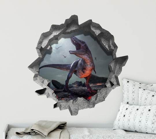 T-Rex On Volcano | 3D Hole In the Wall Decal