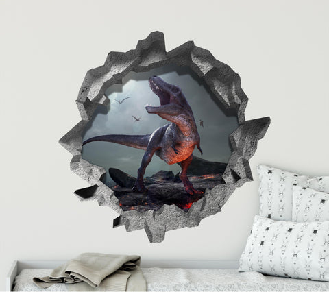 T-Rex On Volcano | 3D Hole In the Wall Decal