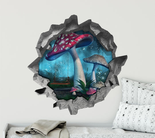 Enchanted Mushroom Swing | 3D Hole In the Wall Decal