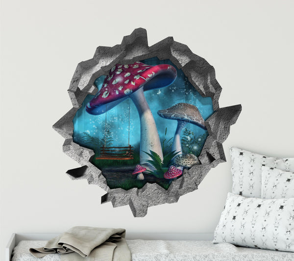 Enchanted Mushroom Swing | 3D Hole In the Wall Decal