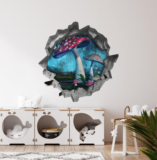Enchanted Mushroom Swing | 3D Hole In the Wall Decal