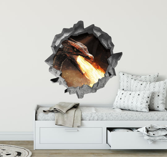 Fire Breathing Dragon | 3D Hole In the Wall Decal