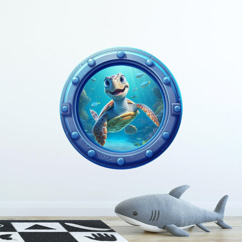 Baby Sea Turtle | Cartoon Porthole Window Wall Decal