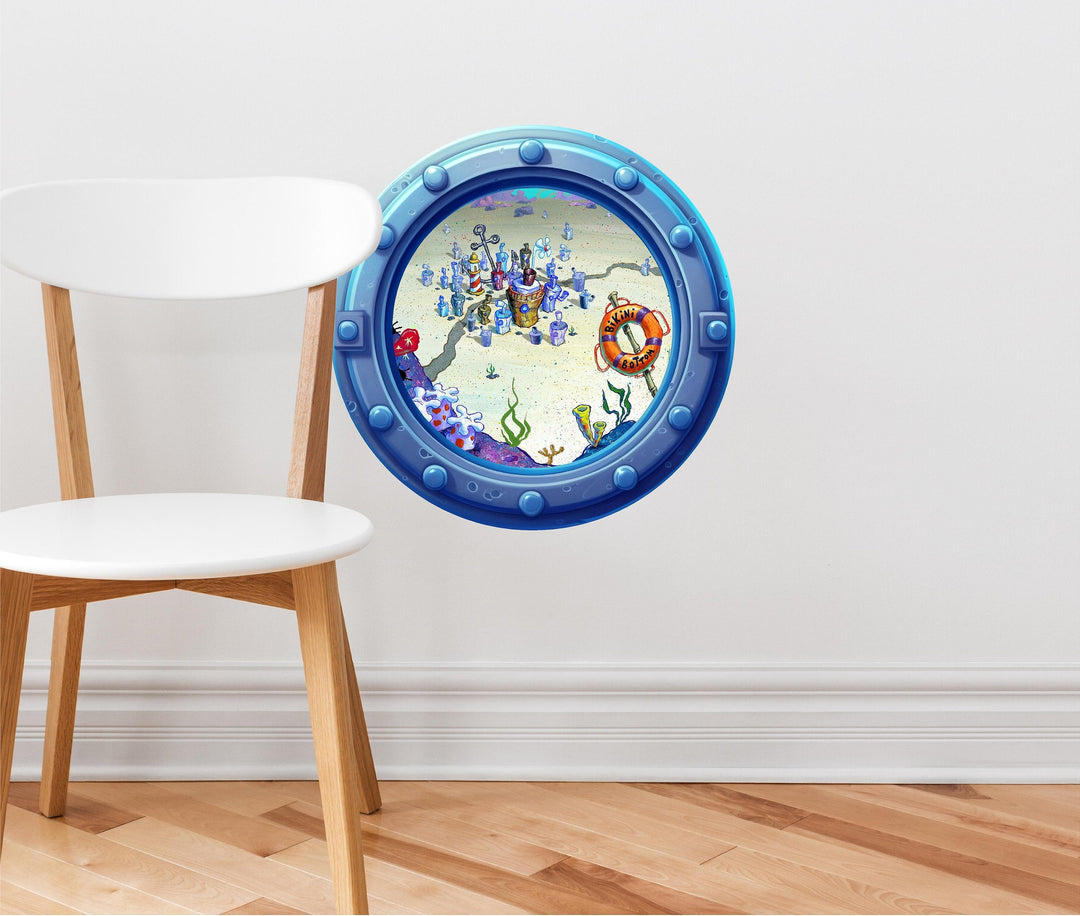 Sea Bottom Ocean Town | Cartoon Porthole Window Wall Decal
