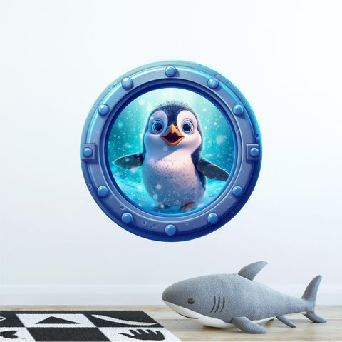Baby Penguin | Cartoon Porthole Window Wall Decal