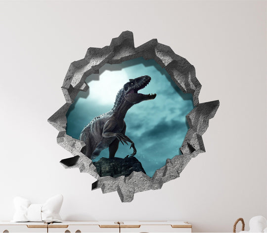Indoraptor Dinosaur At Night | 3D Hole In the Wall Decal