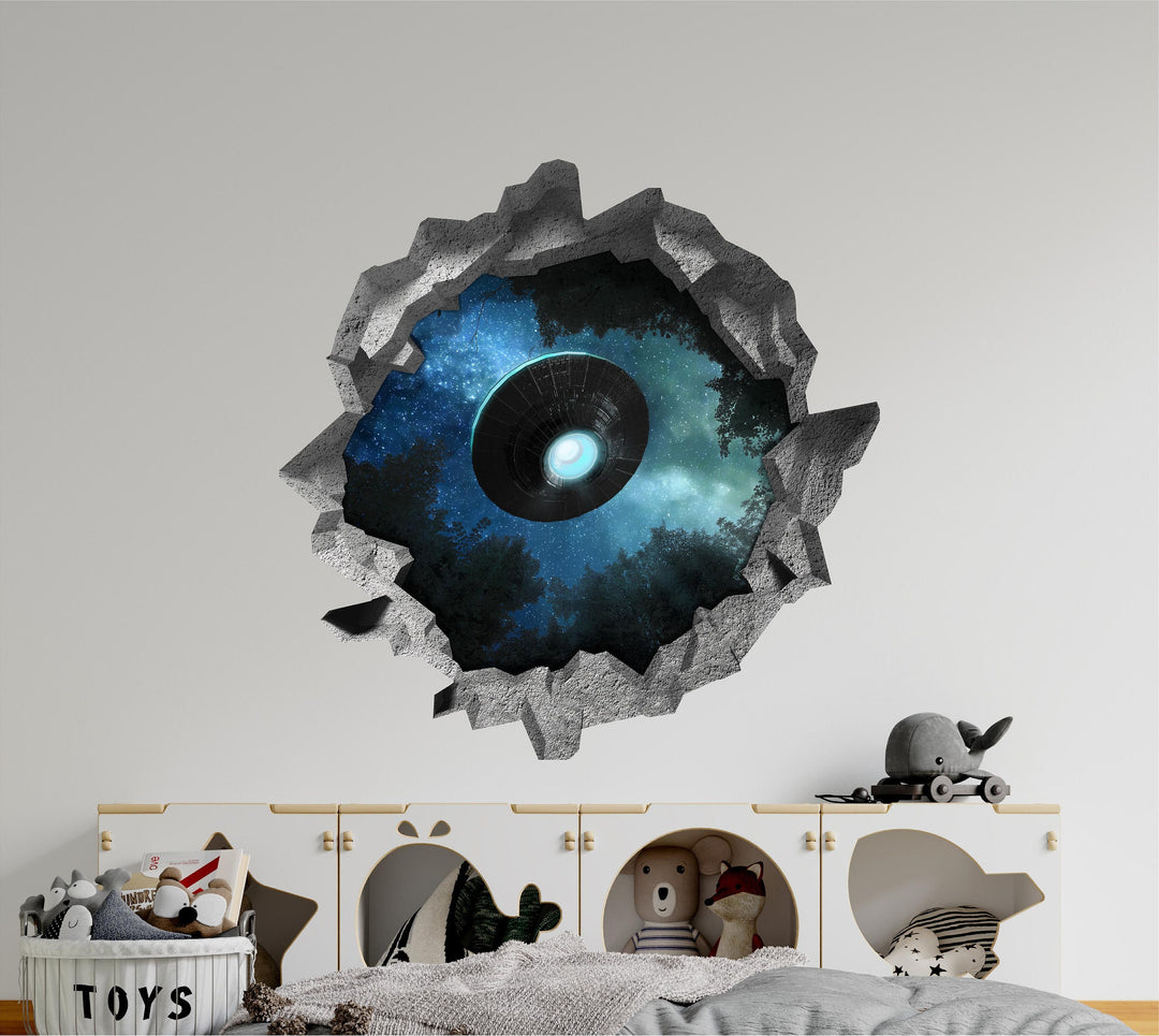 Alien UFO 3 | 3D Hole In the Wall Decal