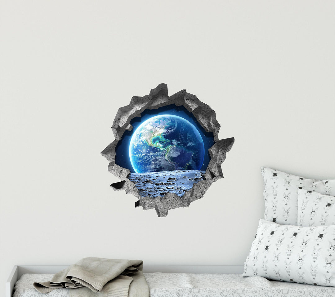 Earth From Moon | 3D Hole In the Wall Decal