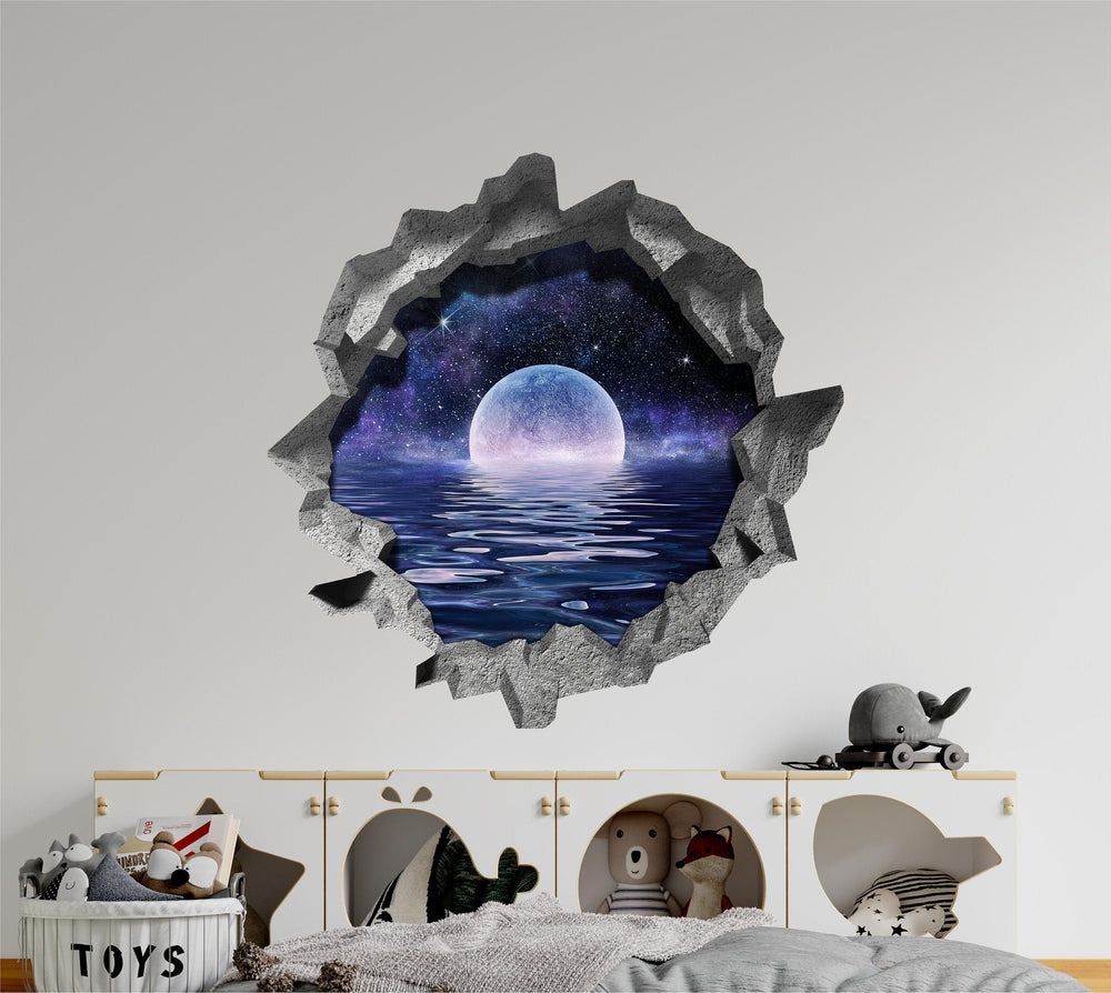 Infinity Lake Moonrise | 3D Hole In the Wall Decal