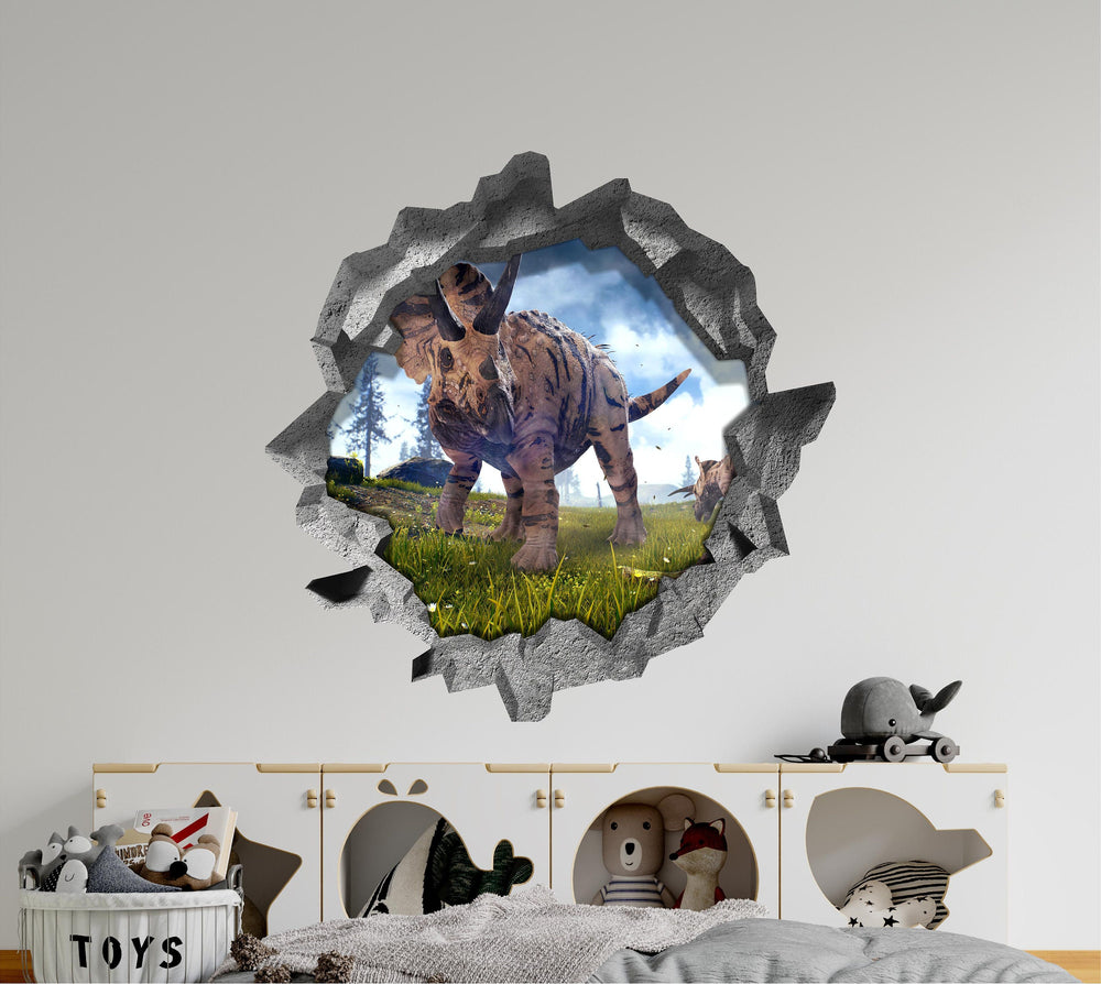 Triceratops Grazing | 3D Hole In the Wall Decal