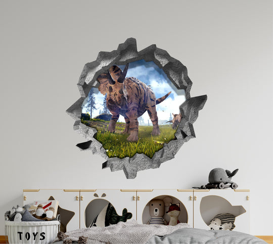 Triceratops Grazing | 3D Hole In the Wall Decal