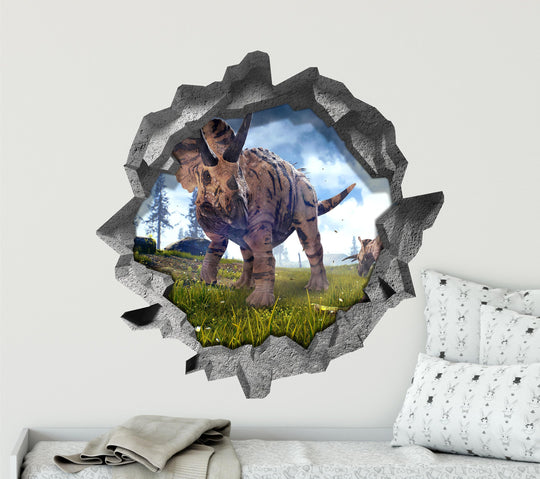 Triceratops Grazing | 3D Hole In the Wall Decal