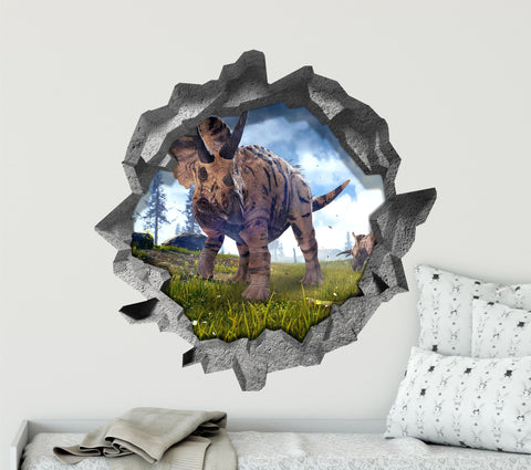 Triceratops Grazing | 3D Hole In the Wall Decal