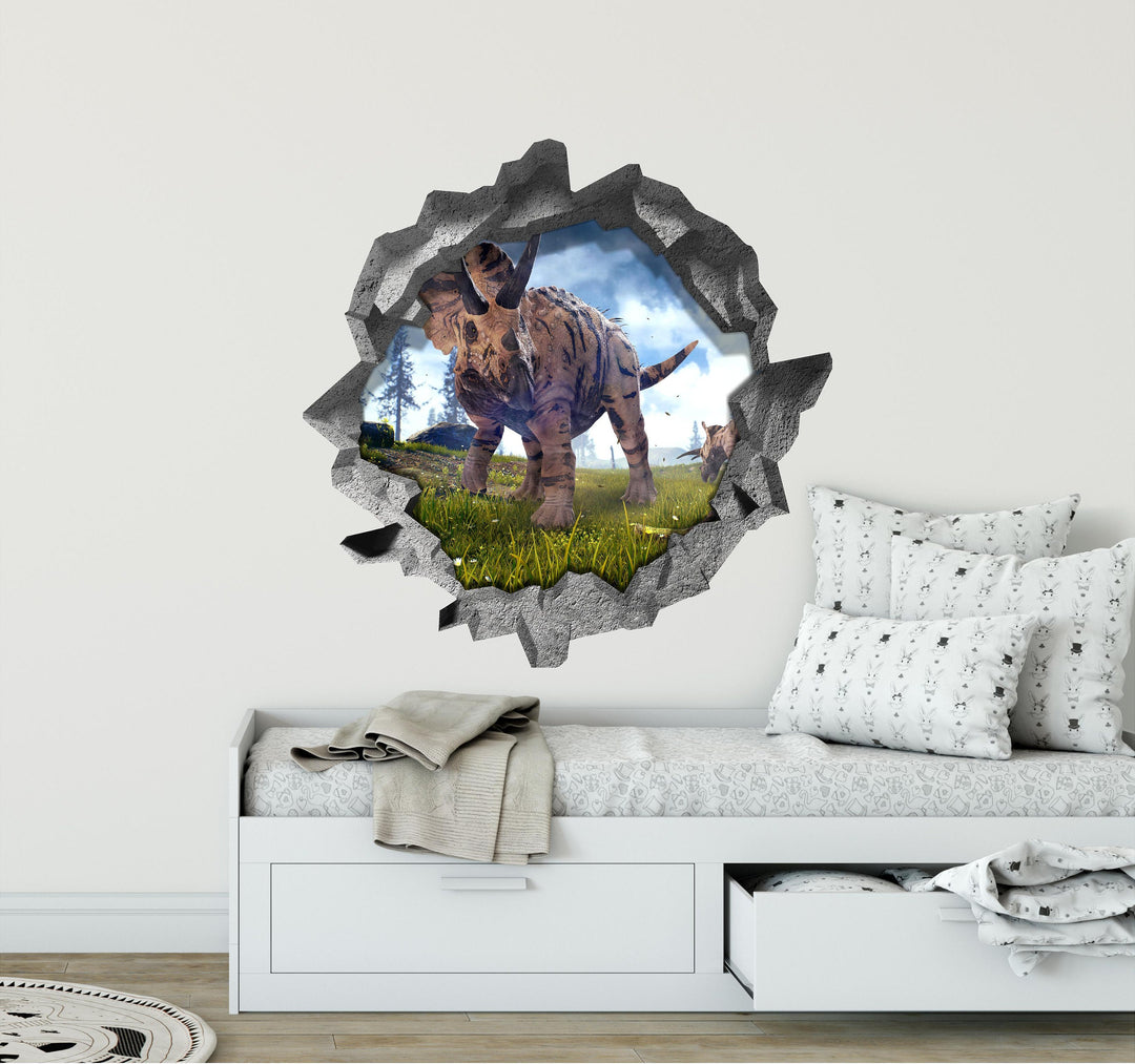 Triceratops Grazing | 3D Hole In the Wall Decal