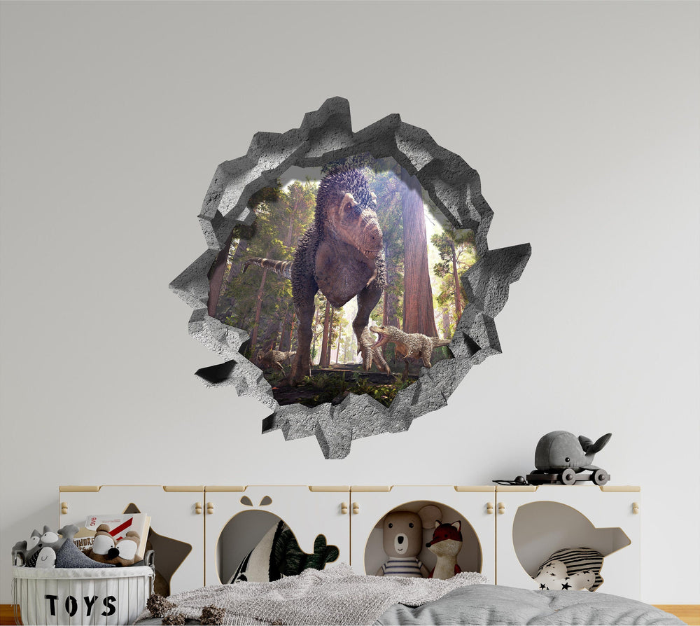 T-Rex & Babies | 3D Hole In the Wall Decal