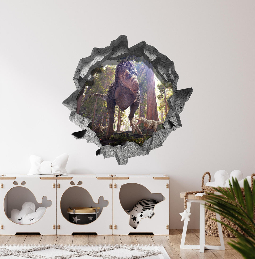 T-Rex & Babies | 3D Hole In the Wall Decal