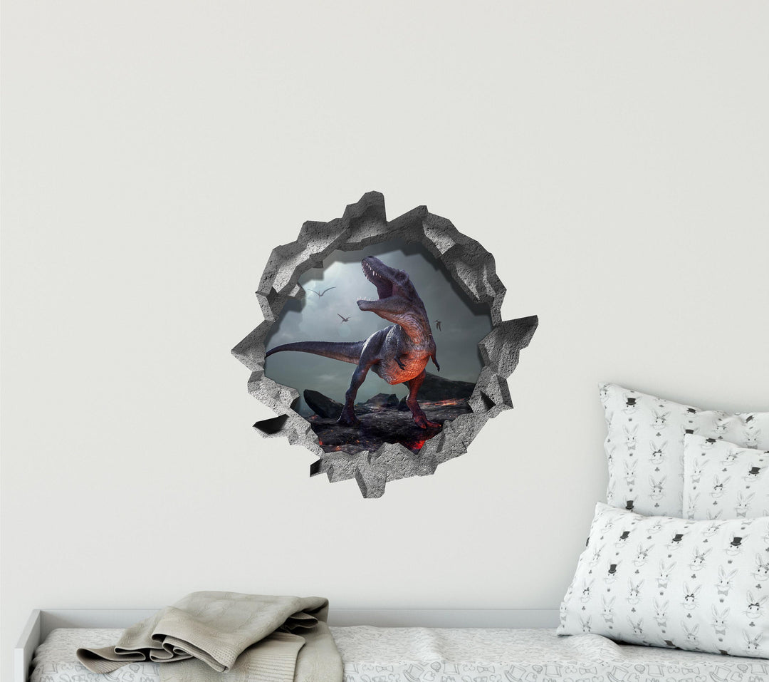 T-Rex On Volcano | 3D Hole In the Wall Decal