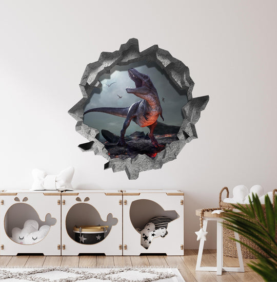 T-Rex On Volcano | 3D Hole In the Wall Decal