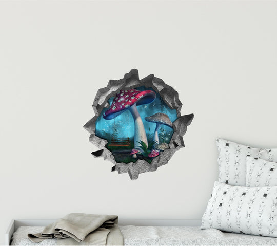 Enchanted Mushroom Swing | 3D Hole In the Wall Decal