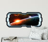 3D Spaceship Window Wall Decal - Planet Sunrise Space Scape - Outer Space View - Removable & Repositionable Fabric Wall Sticker