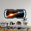 3D Spaceship Window Wall Decal - Planet Sunrise Space Scape - Outer Space View - Removable & Repositionable Fabric Wall Sticker