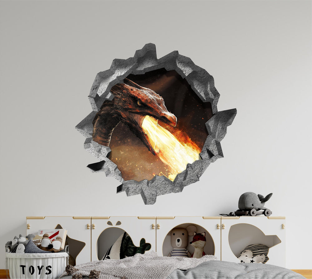 Fire Breathing Dragon | 3D Hole In the Wall Decal
