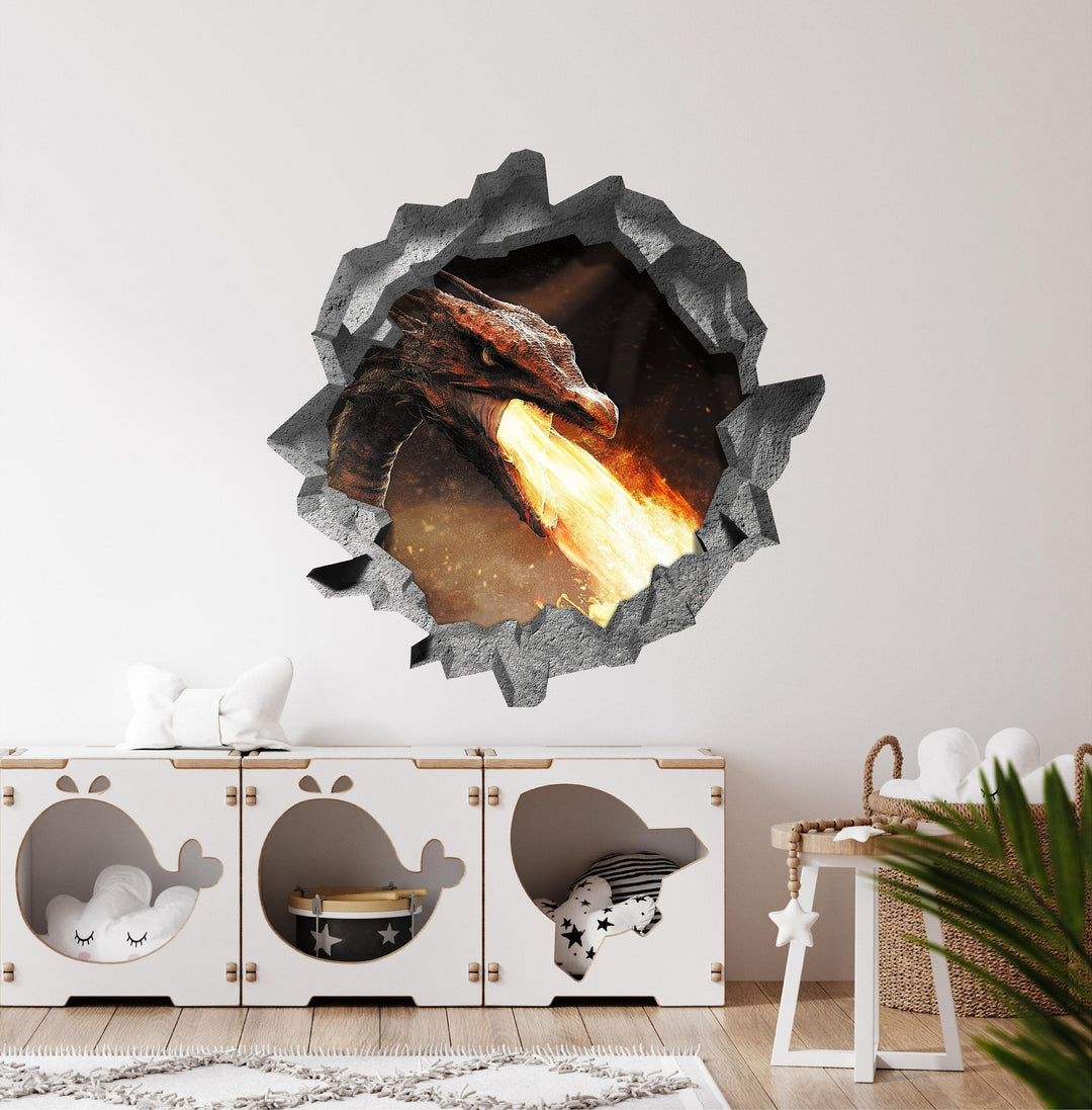 Fire Breathing Dragon | 3D Hole In the Wall Decal