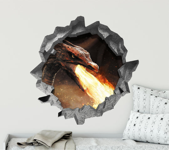 Fire Breathing Dragon | 3D Hole In the Wall Decal