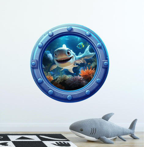 Baby Tiger Shark | Cartoon Porthole Window Wall Decal