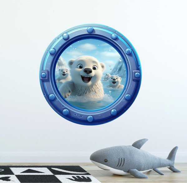 Little Polar Bears 1 | Cartoon Porthole Window Wall Decal