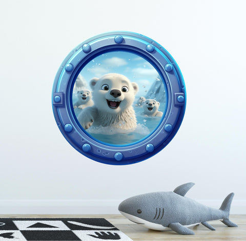 Little Polar Bears 1 | Cartoon Porthole Window Wall Decal