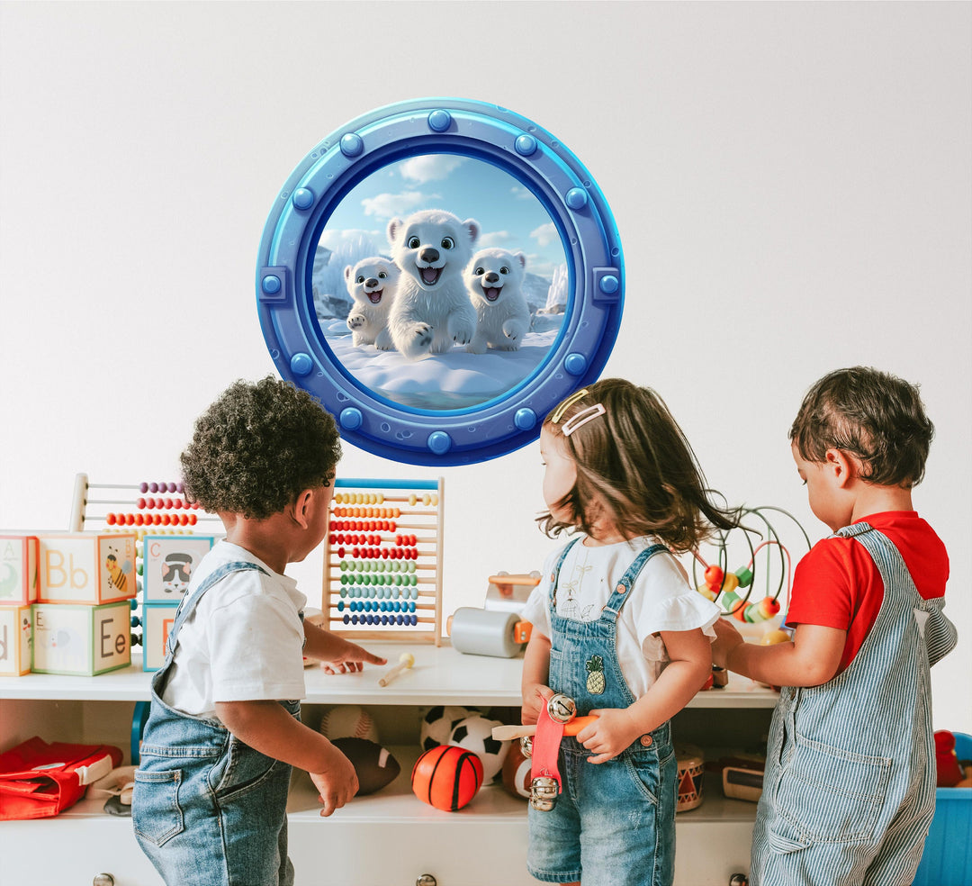 Little Polar Bears 2 | Cartoon Porthole Window Wall Decal