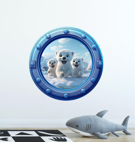 Little Polar Bears 2 | Cartoon Porthole Window Wall Decal