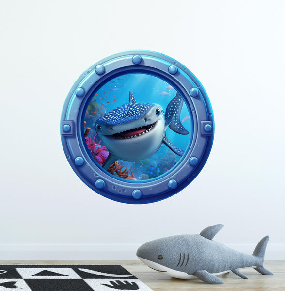 Whale Shark | Cartoon Porthole Window Wall Decal